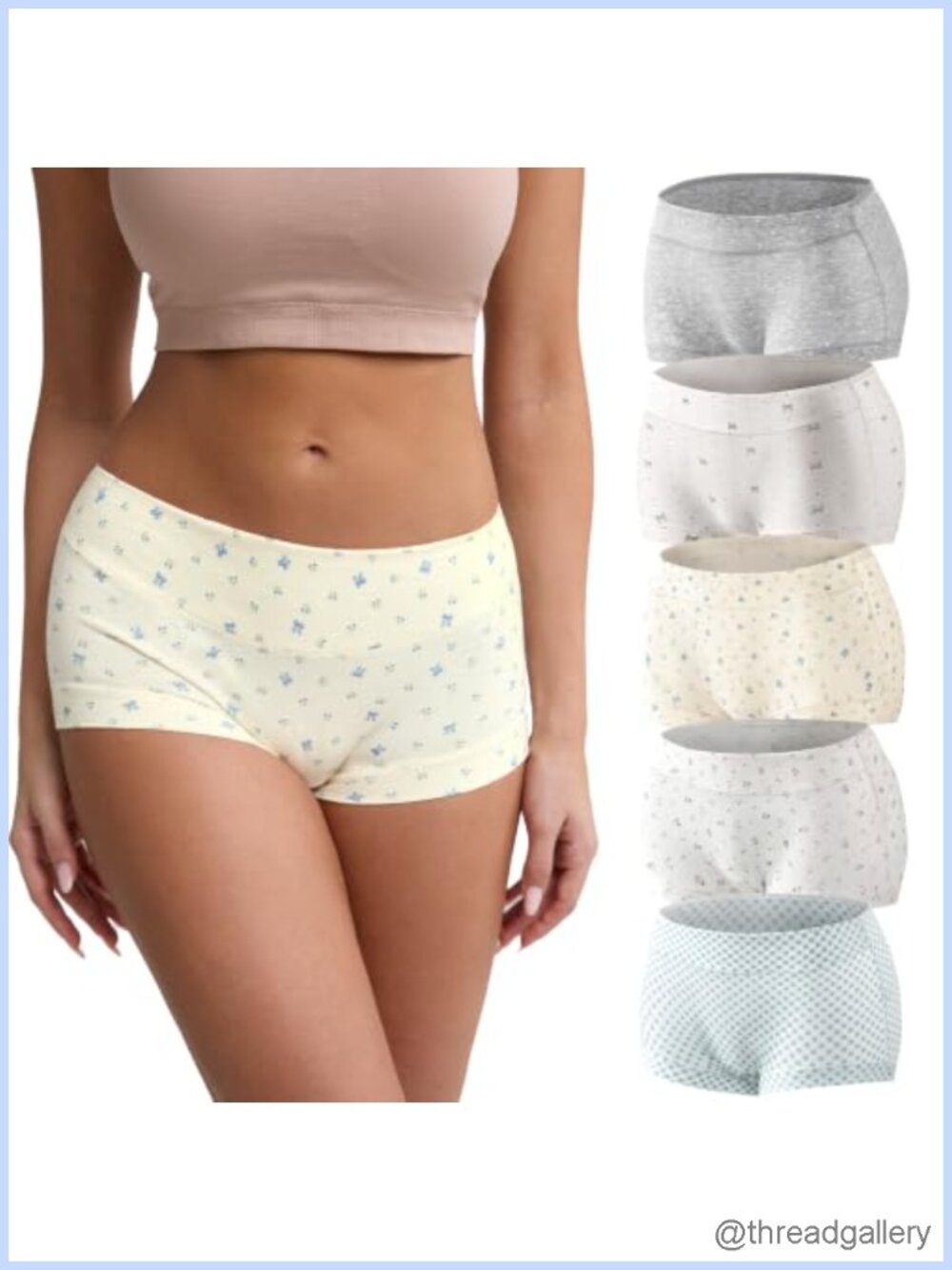 Women's Cotton Boy Shorts Underwear 5-Pack Mid Rise Full Coverage Breathable